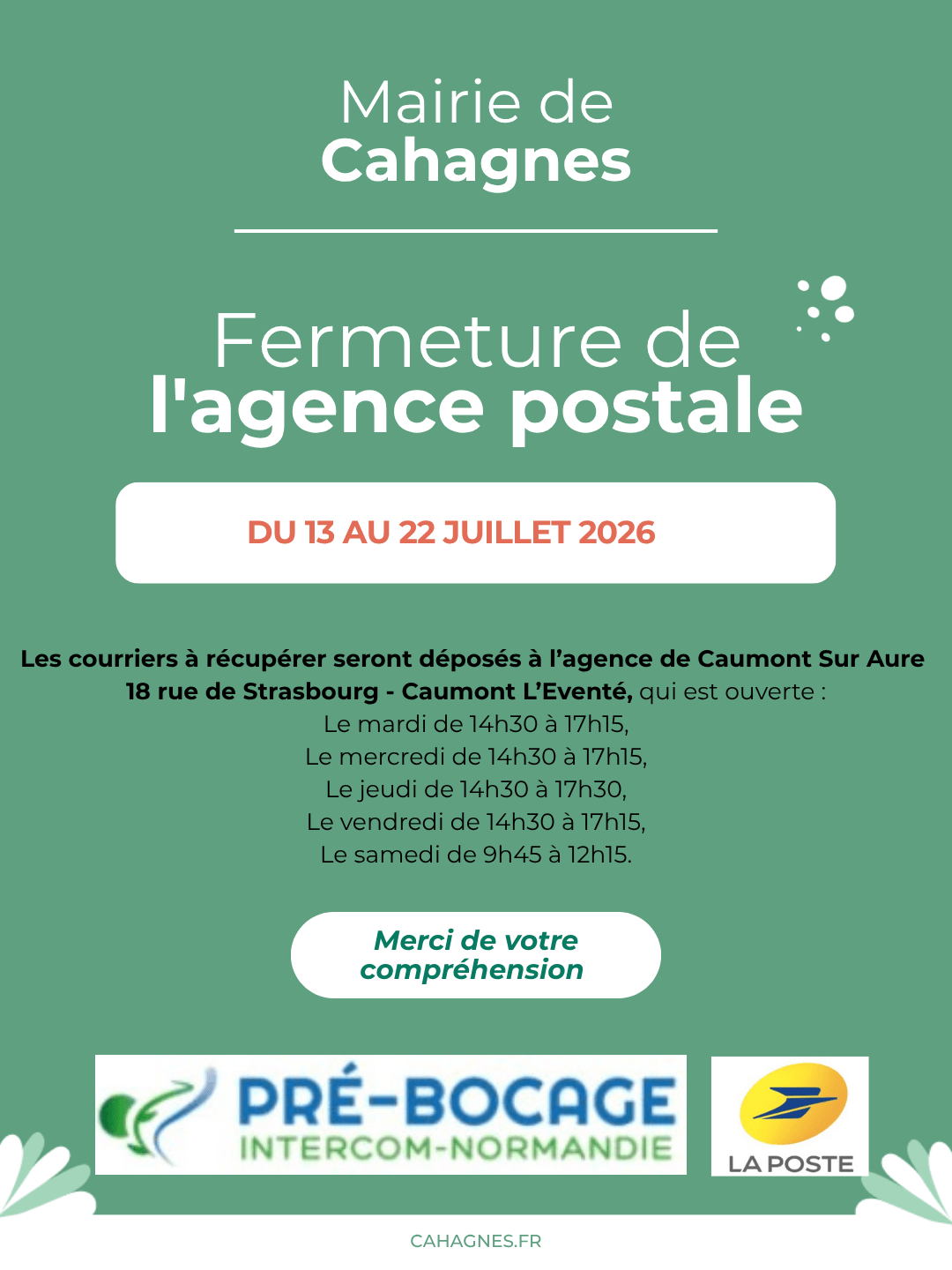 Fermeture de l&rsquo;agence postale
